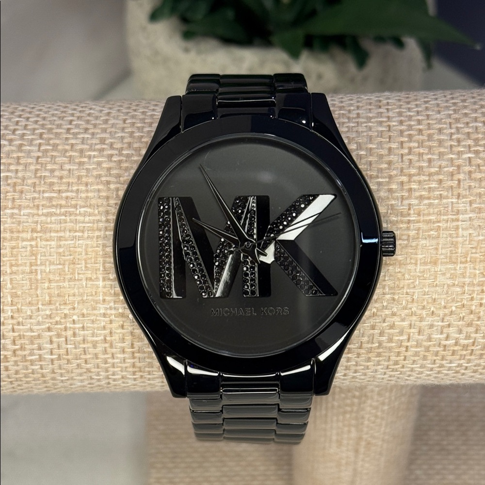 Michael Kors Women's Slim Runway Three-Hand Black Stainless Steel Watch 42mm